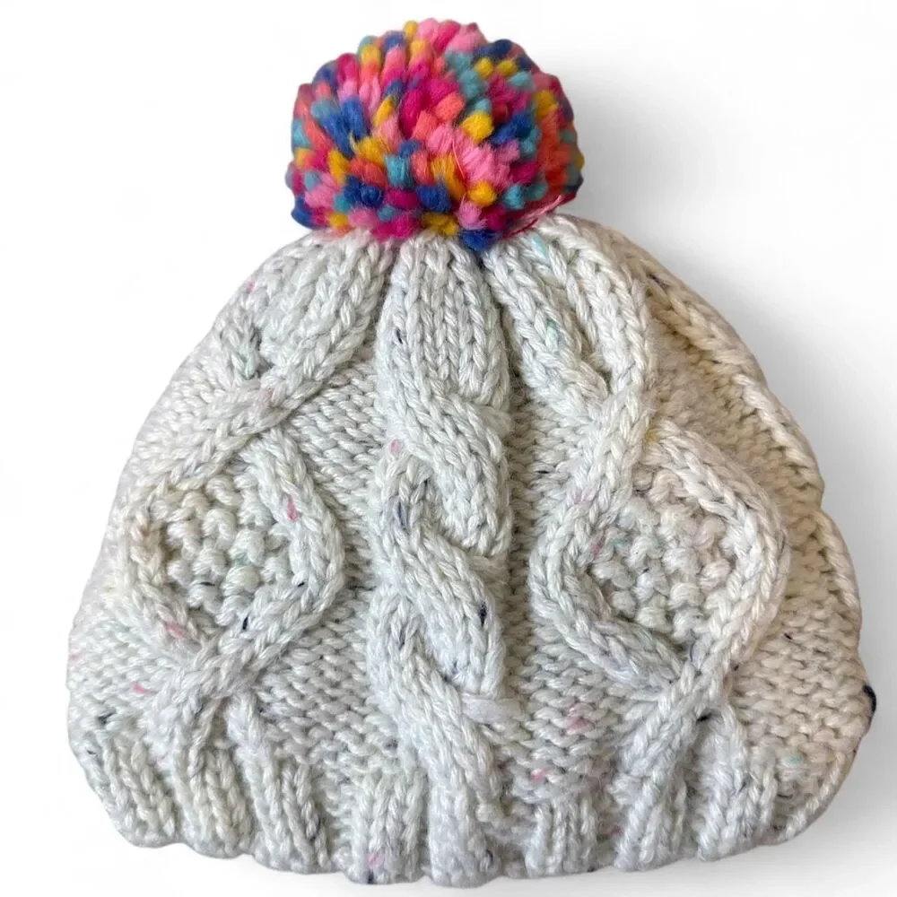 Carter’s Baby Knit Pom Pom Beanie Hat 12–24 Months Cream Fleece Lined Winter